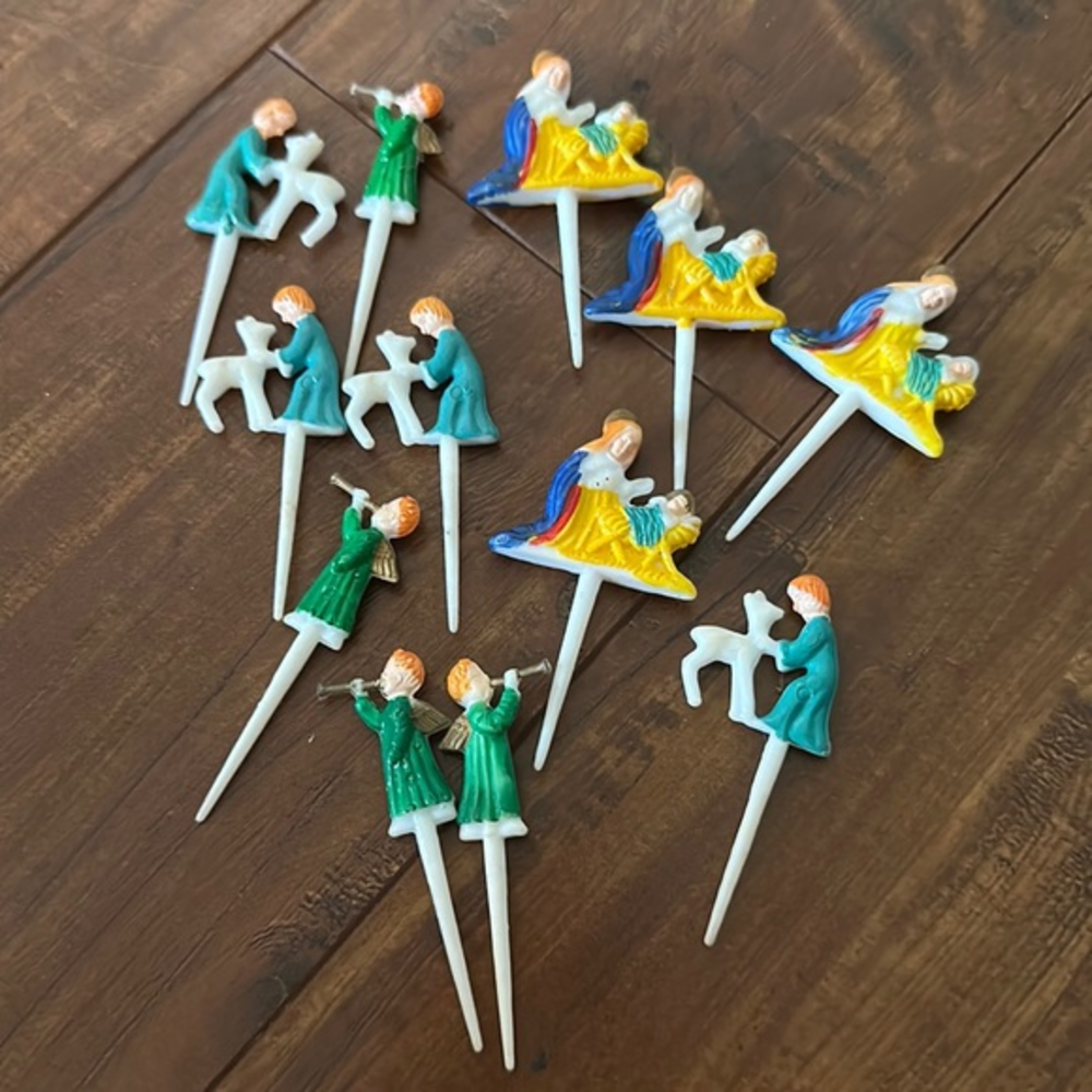 Vintage Christmas Nativity Angel Cake Picks Lot of 12